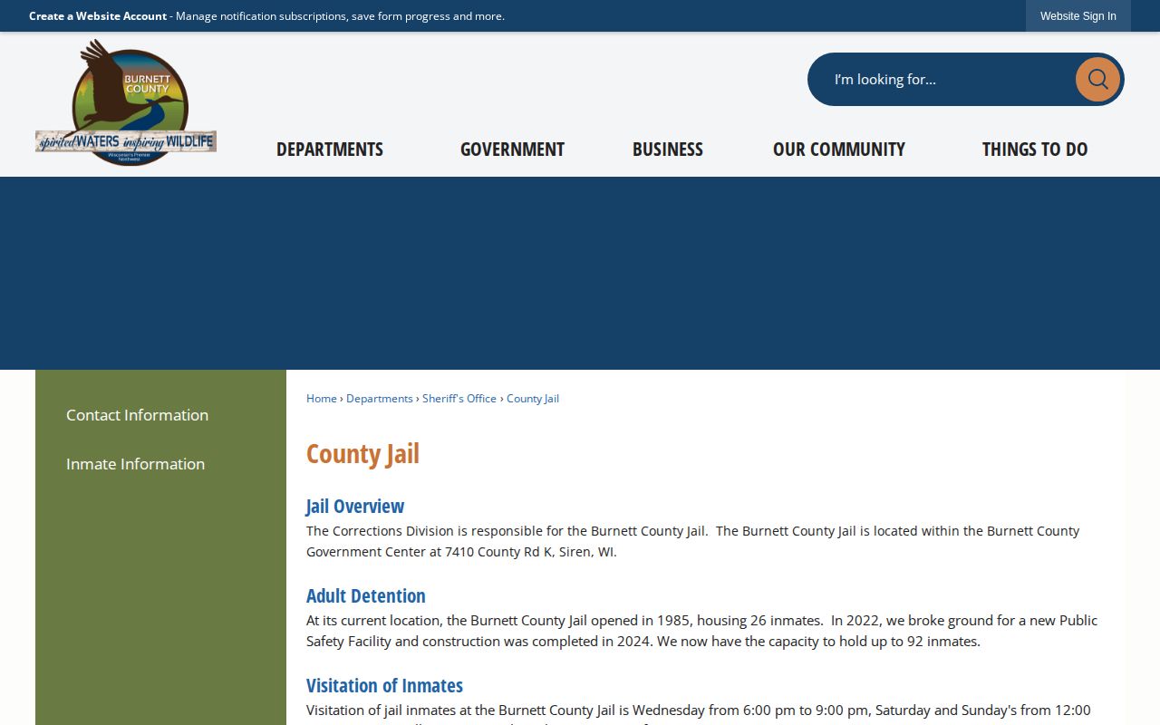 Burnett County Jail adult-detention and booking-record source