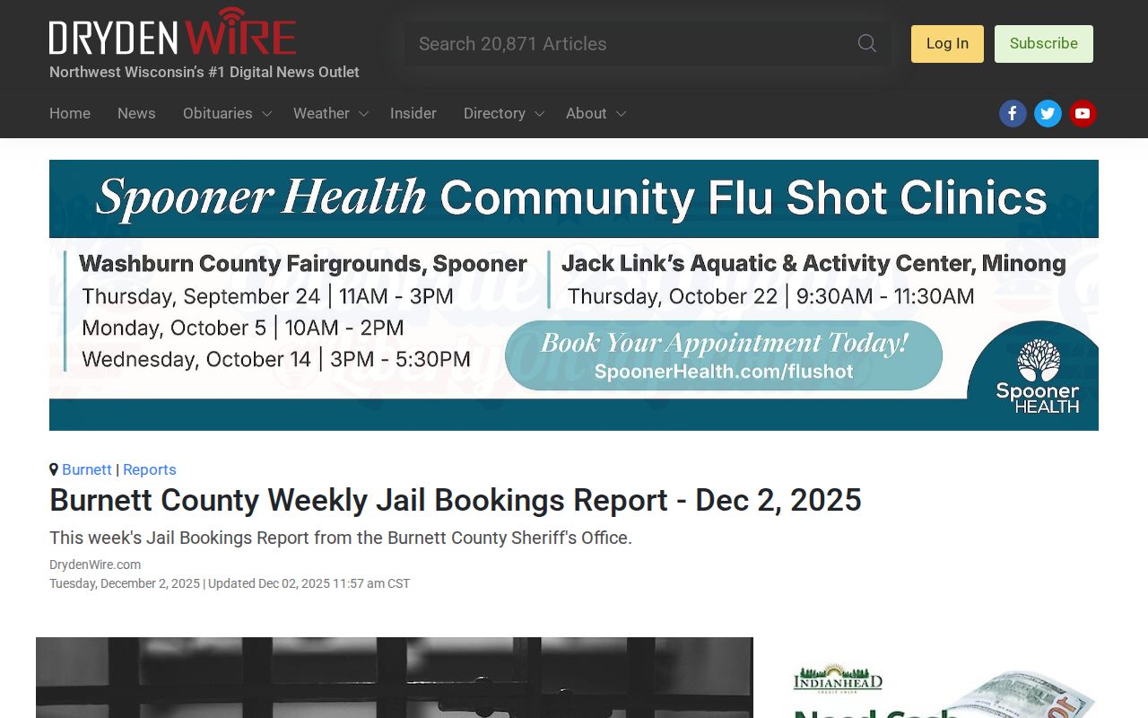 Burnett County weekly booking report source