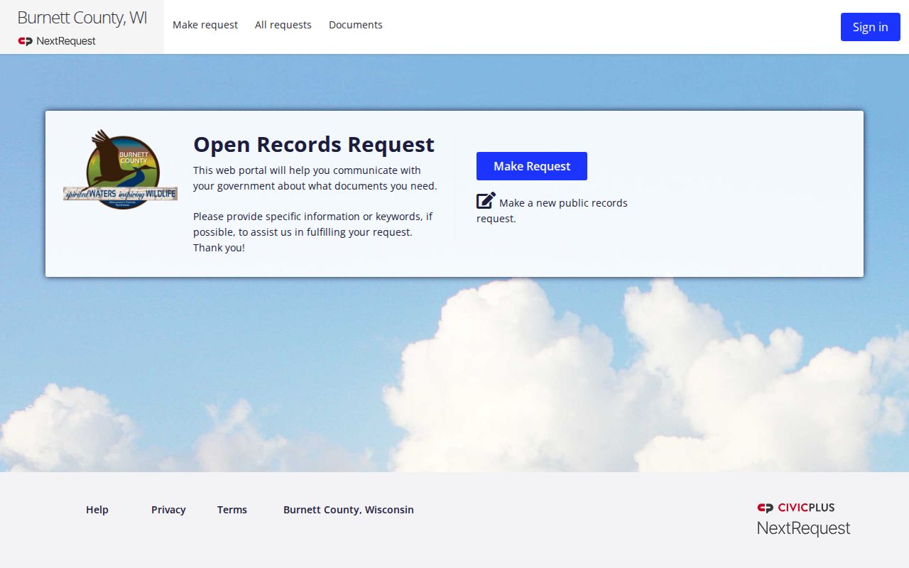 Burnett County booking-record request portal