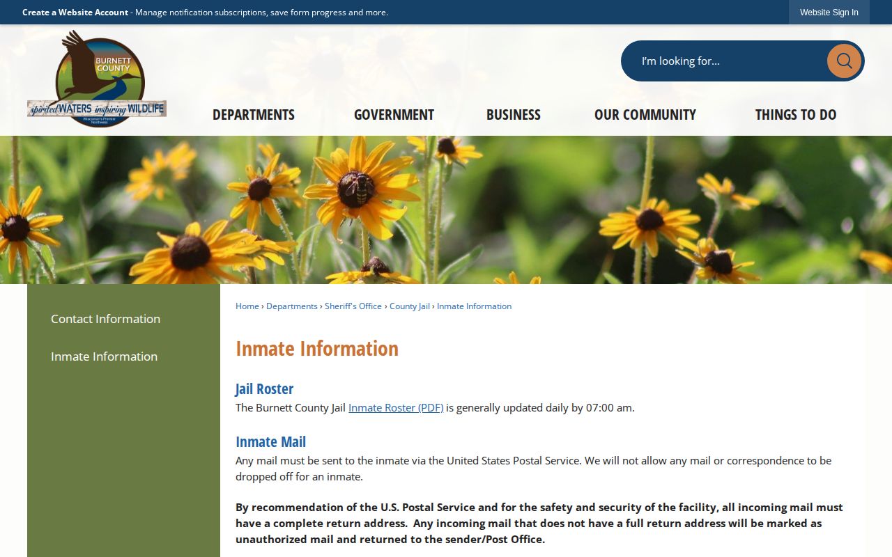 Burnett County jail roster instructions for booking records