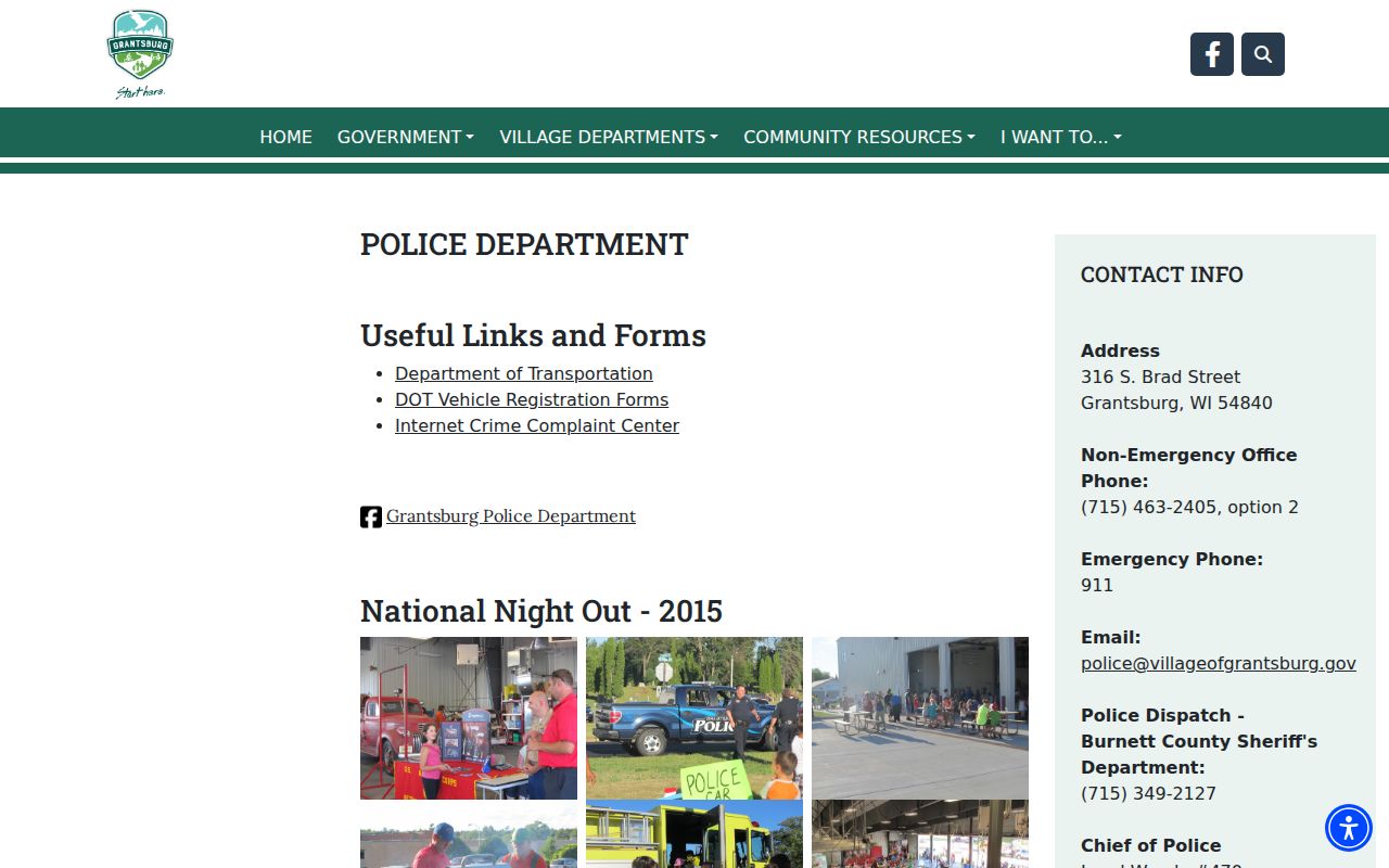 Grantsburg Police Department official contact and records page
